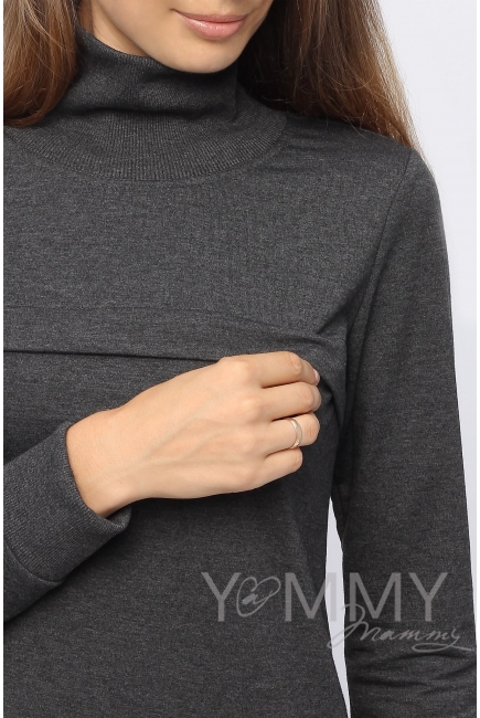 Джемпер для кормящих и беременных с асимметричным низом, темно-серый меланж