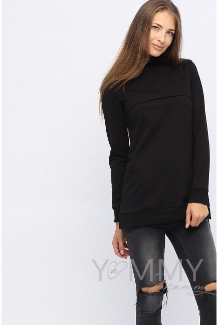 Джемпер для кормящих и беременных с высоким горлом, черный