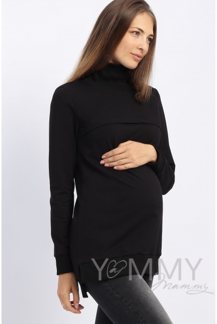 Джемпер для кормящих и беременных с высоким горлом, черный