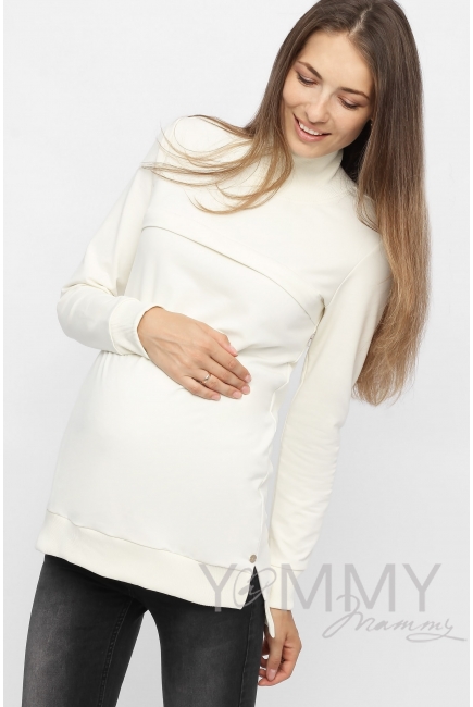 Джемпер для кормящих и беременных с высоким горлом, экрю