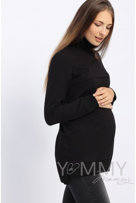 Джемпер для кормящих и беременных с высоким горлом, черный