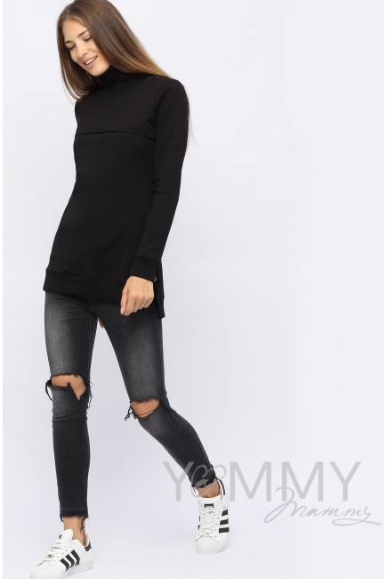 Джемпер для кормящих и беременных с высоким горлом, черный