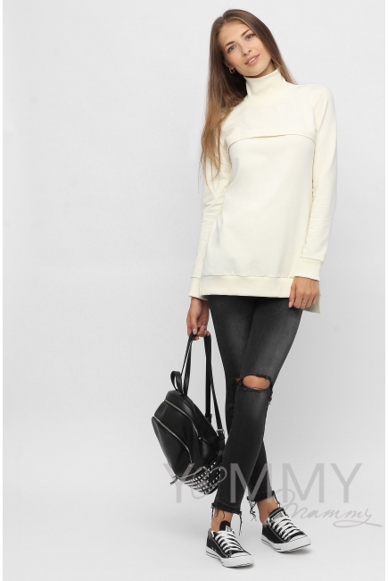 Джемпер для кормящих и беременных с высоким горлом, экрю