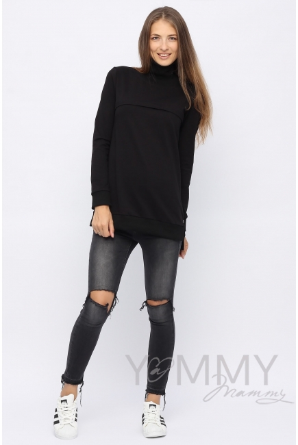 Джемпер для кормящих и беременных с высоким горлом, черный