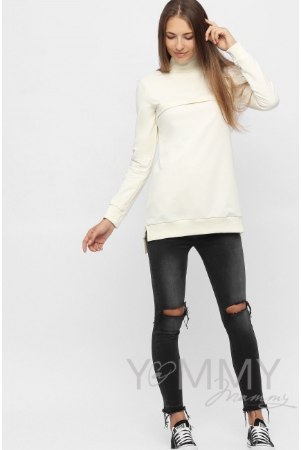 Джемпер для кормящих и беременных с высоким горлом, экрю