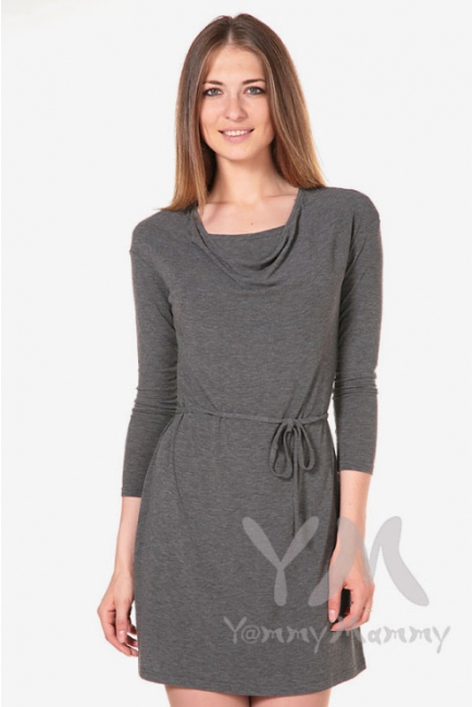Платье для беременных и кормящих с горловиной "качелька", серый меланж