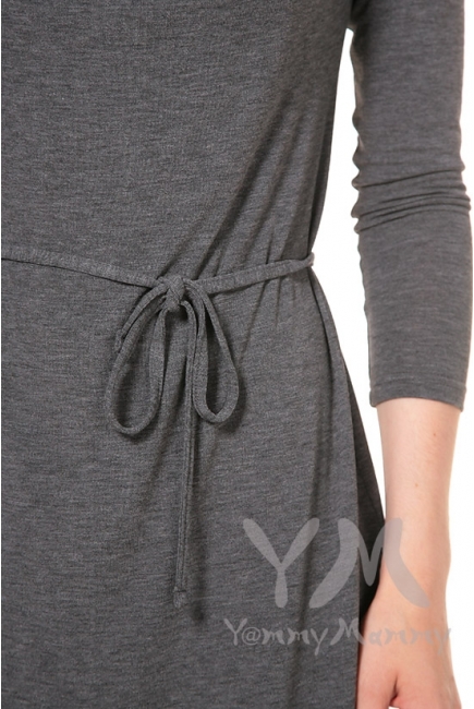 Платье с горловиной "качелька" серый меланж для беременных