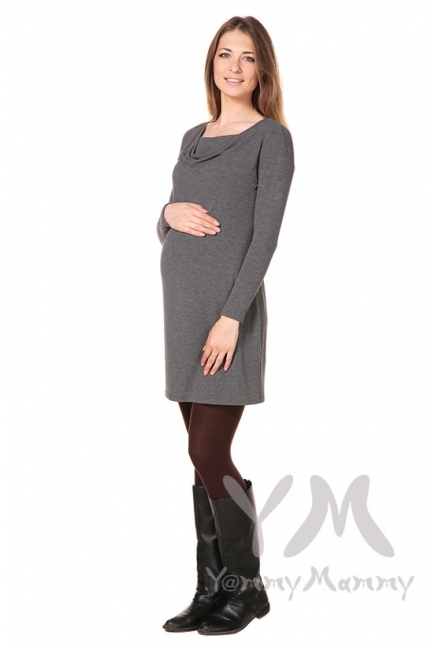 Платье с горловиной "качелька" серый меланж для беременных