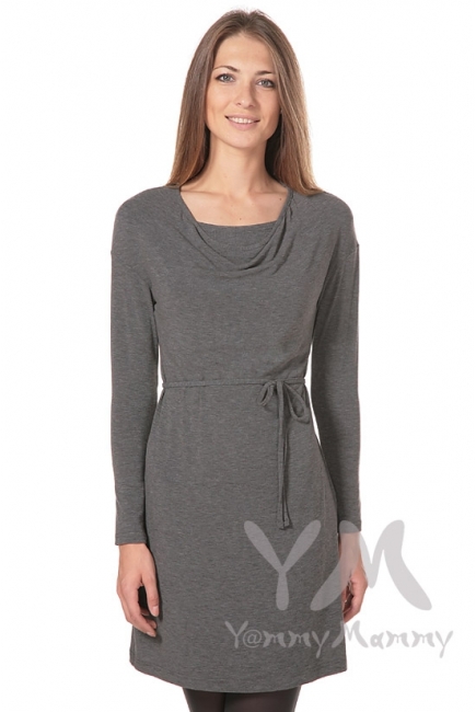 Платье с горловиной "качелька" серый меланж для беременных