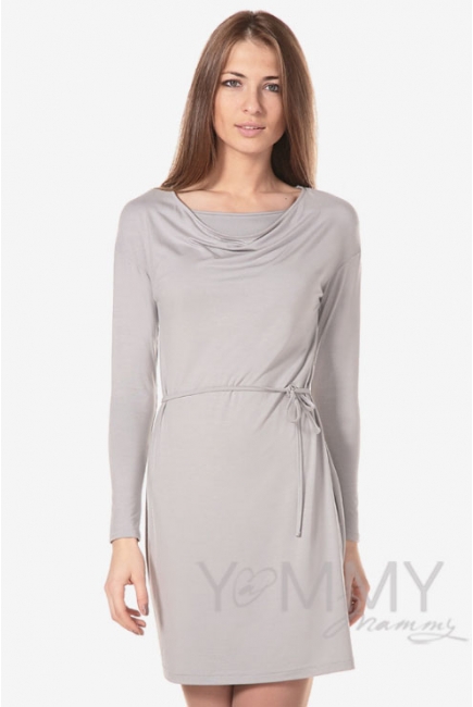 Платье для кормящих и беременных с горловиной "качелька" из модала, серый жемчуг