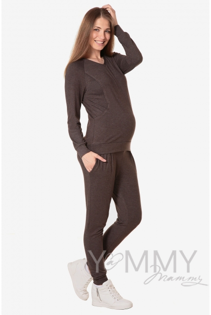 Костюм для беременных и кормящих из джемпера и брюк, мускат меланж