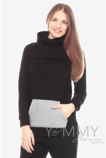 Толстовка "ХУДИ" с начесом для кормящих и беременных, черная
