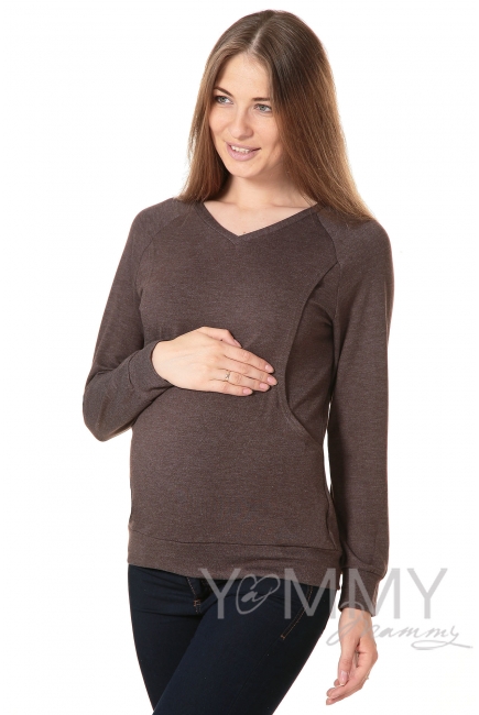 Костюм для беременных и кормящих из джемпера и брюк, мускат меланж