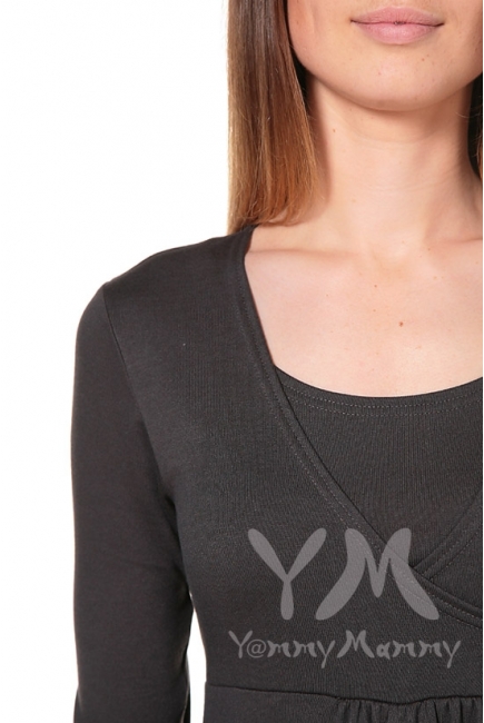 Платье графитовое с пояском на спине для беременных