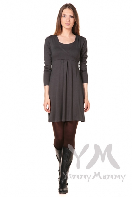 Платье графитовое с пояском на спине для беременных