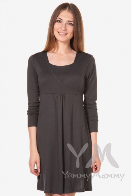 Платье-туника с пояском для беременных и кормящих, графит