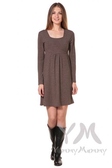 Платье с пояском на спине для кормящих и беременных, мускат меланж