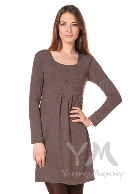 Платье с пояском на спине для кормящих и беременных, мускат меланж