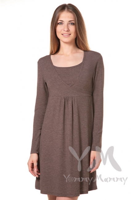 Платье с пояском на спине для кормящих и беременных, мускат меланж