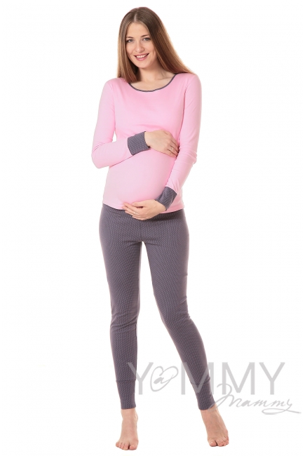 Комплект для дома серый / розовый горошек