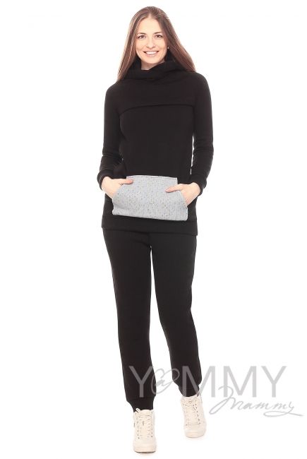Толстовка "ХУДИ" с начесом для кормящих и беременных, черная