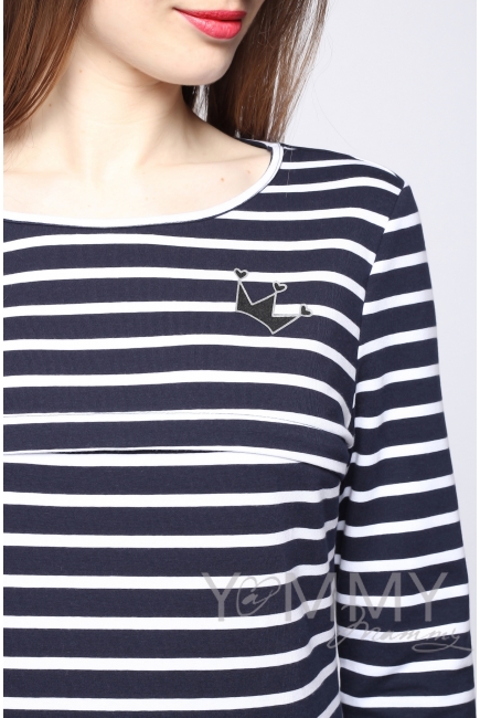 Платье для кормящих и беременных с воланом, синее в полоску