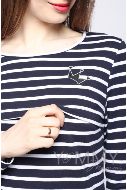 Платье для кормящих и беременных с воланом, синее в полоску