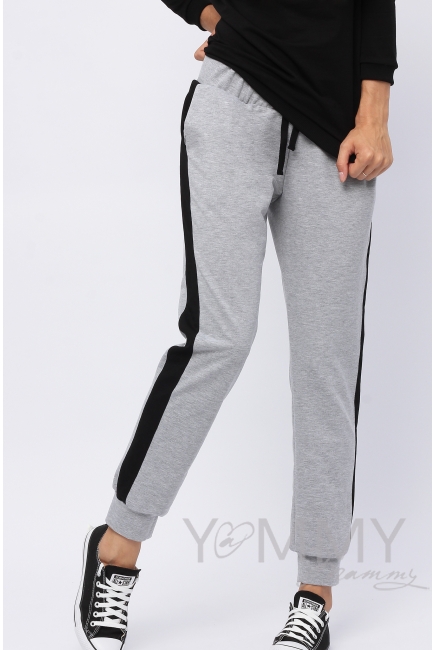 Брюки для беременных и родивших с лампасами, серый меланж