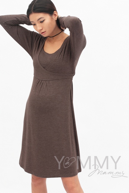 Платье с пояском на спине для кормящих и беременных, мускат меланж