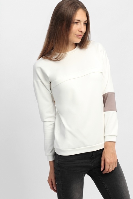 Свитшот для беременных и кормящих с декоративной вставкой, экрю