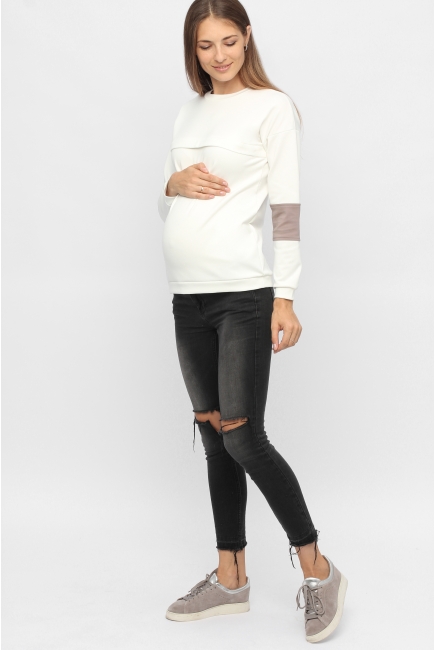 Свитшот для беременных и кормящих с декоративной вставкой, экрю