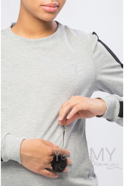 Свитшот для беременных и кормящих с декоративной вставкой, экрю