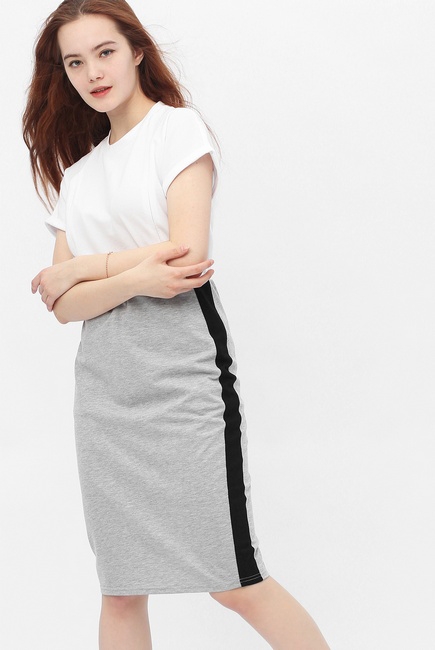 Юбка-карандаш для беременных и родивших универсальная, серый меланж/черный