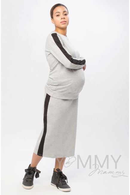 Юбка-карандаш для беременных и родивших универсальная, серый меланж/черный