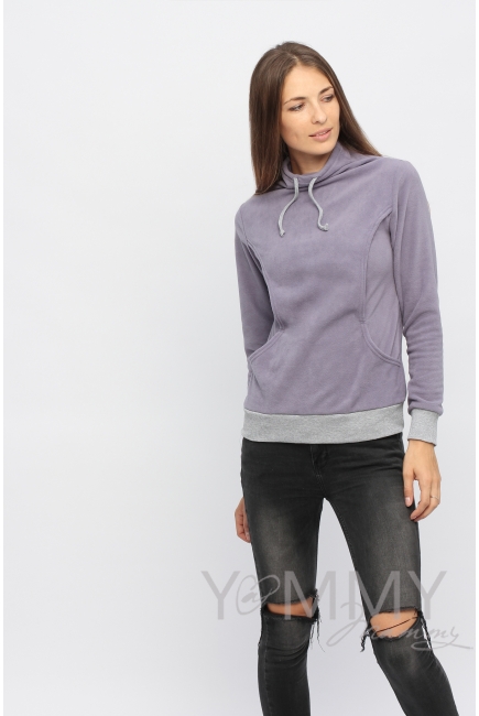 Толстовка для кормящих и беременных флисовая с завязками, цвет лаванда