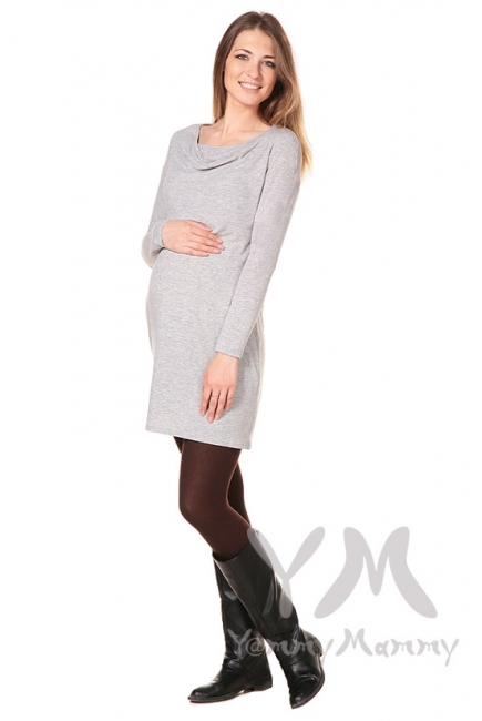 Платье для кормящих и беременных с горловиной "качелька", светло-серый меланж