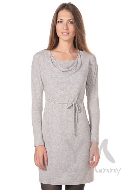 Платье для кормящих и беременных с горловиной "качелька", светло-серый меланж
