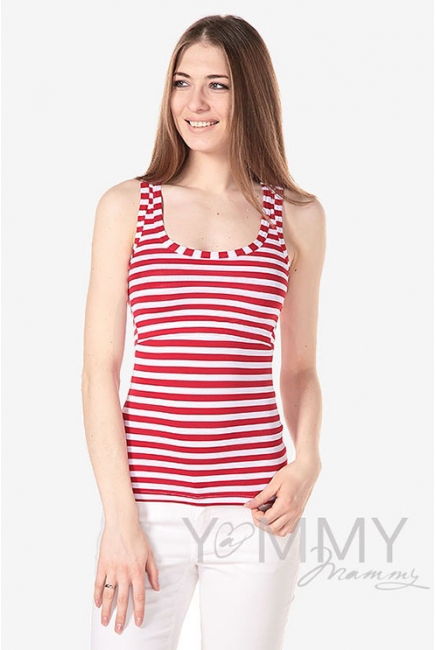 Майка для кормящих и беременных, в красную полоску