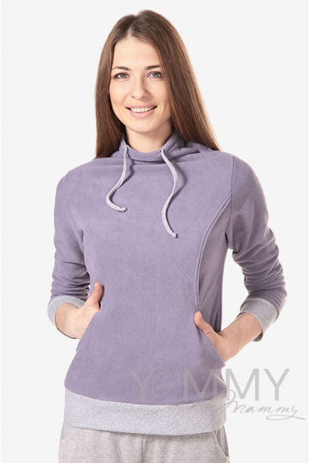 Толстовка для кормящих и беременных флисовая с завязками, цвет лаванда