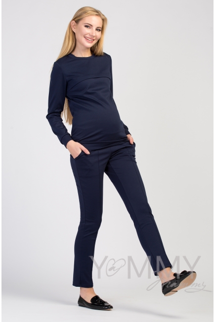 Костюм из плотной вискозы Костюм для кормящих и беременных из плотной вискозы, цвет темно-синий
