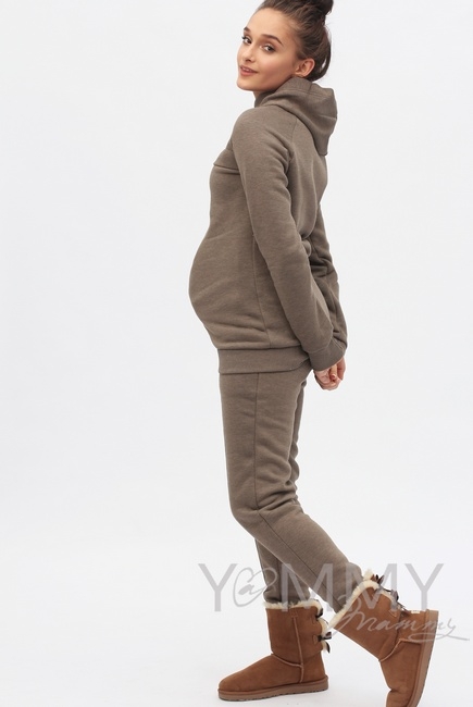 Теплый костюм для беременных и кормящих, цвет коричневый меланж