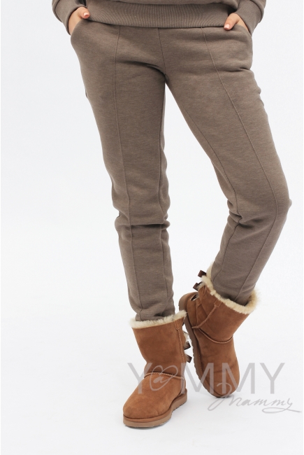 Костюм из худи и брюк коричневый меланж