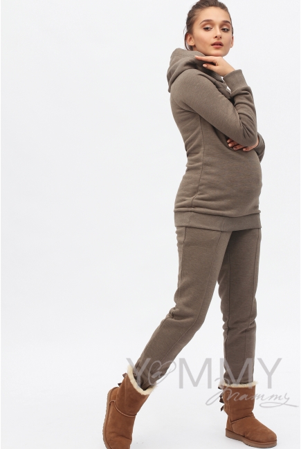 Костюм из худи и брюк коричневый меланж
