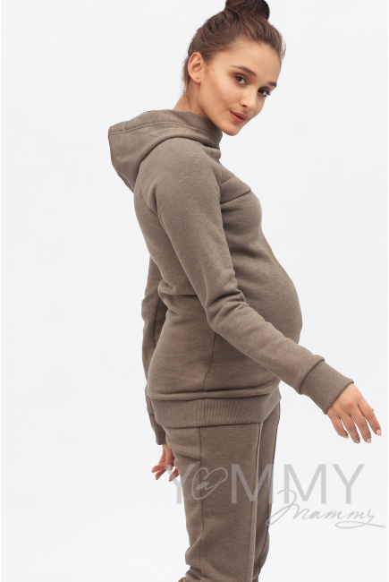 Костюм из худи и брюк коричневый меланж