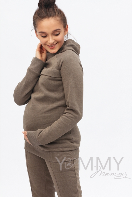 Костюм из худи и брюк коричневый меланж