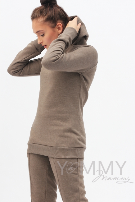 Костюм из худи и брюк коричневый меланж