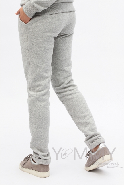 Костюм из худи и брюк серый меланж