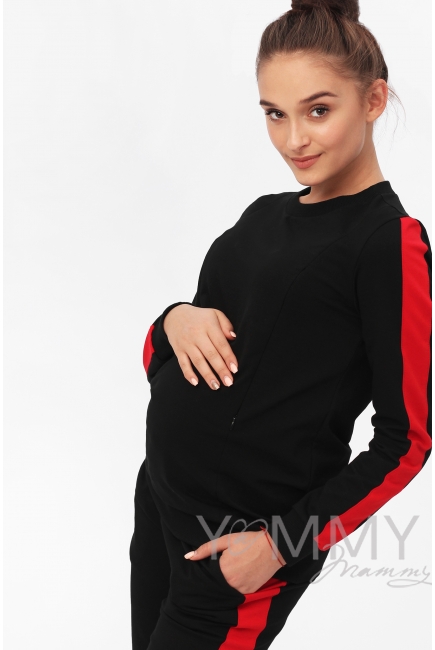 Костюм для беременных и кормящих с принтом, черный