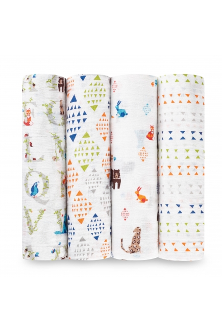 Aden&Anais набор 4 больших муслиновых пеленок, Parer Tales