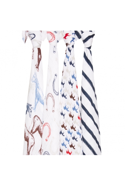 Aden&Anais набор 4 больших муслиновых пеленок, Wild Horses